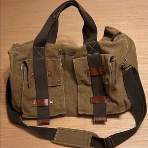Khaki Canvas Messenger Bag for Men